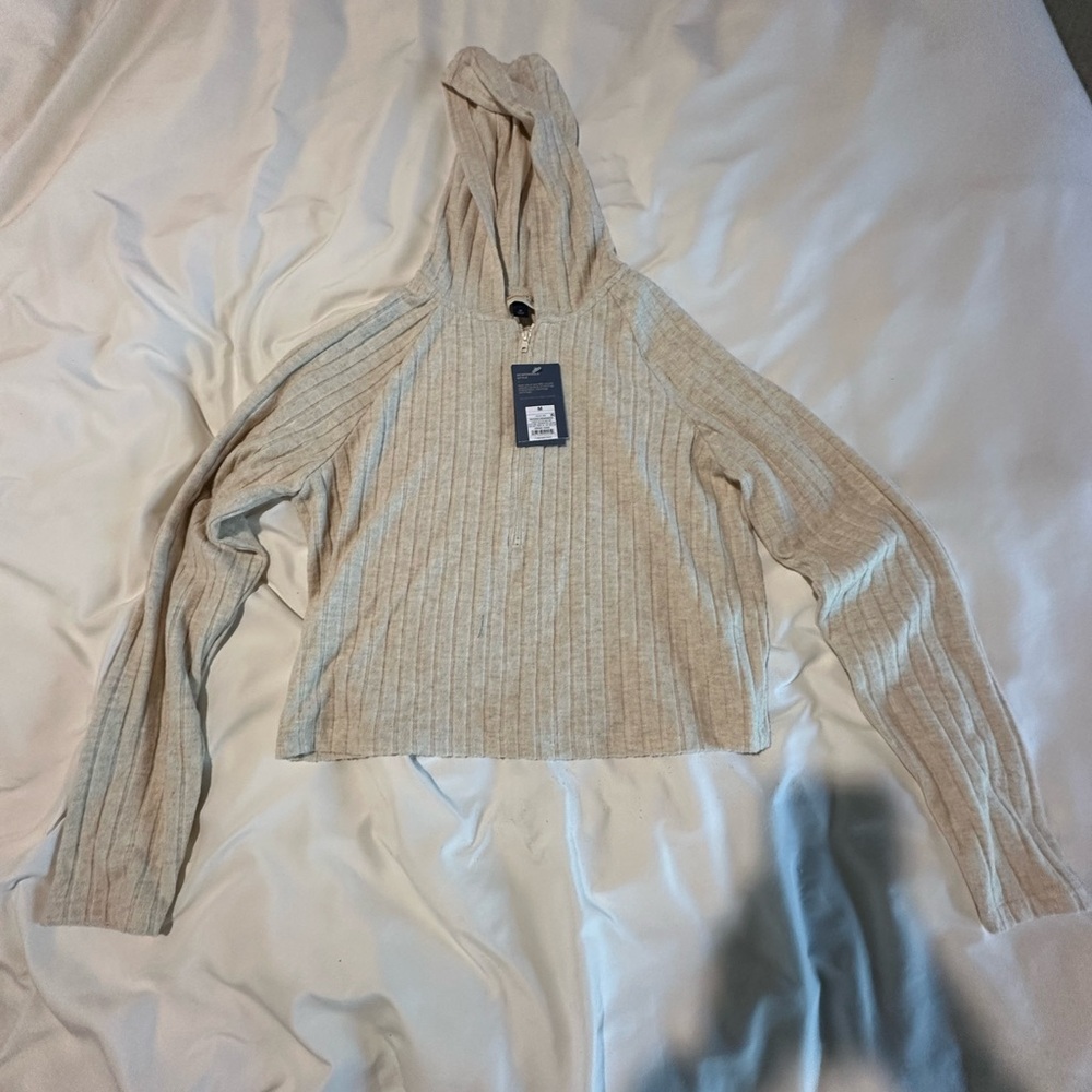 NWT Target Universal Thread Beige Ribbed Quarter Zip Crop Sweater